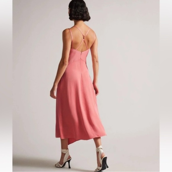 Ted Baker Pink Asymmetrical Panelled Midi Slip Dress Size 1 - Picture 2 of 6